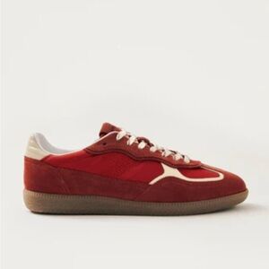 Red and Cream Suede Sneakers with Sleek Design
